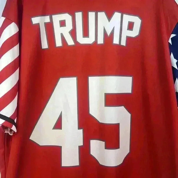 Trump #45 USA Jersey Button Down Short Sleeve Red White Blue President Size 3XL - Picture 5 of 14